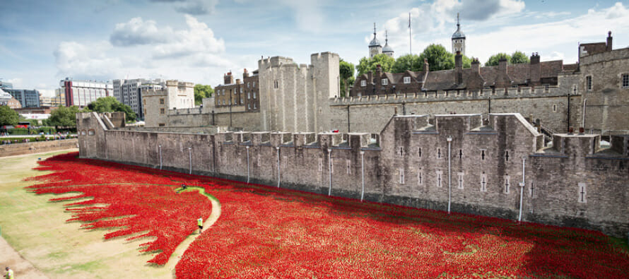 888,246 Ceramic Poppies infill the tower of London for Remembrance Day