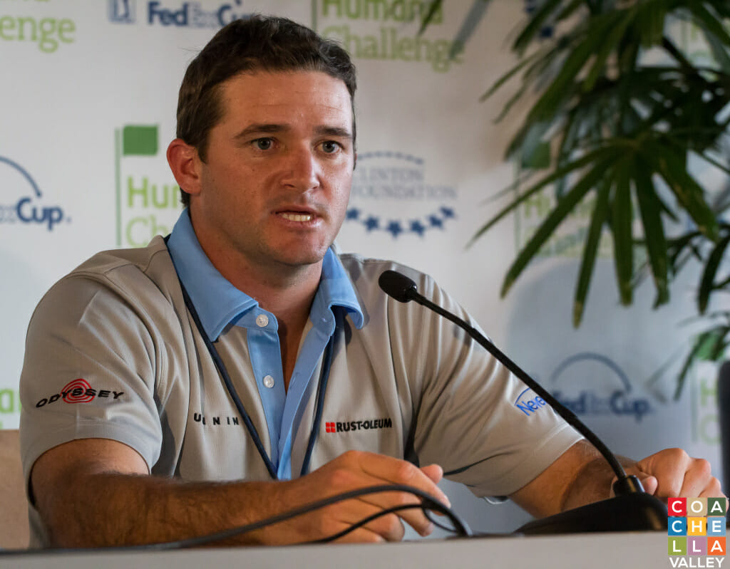 Sam Saunders fielding Questions from the Press Tuesday at PGA West prior to the 2015 Humana Challenge starting Thursday, January 22, 2015
