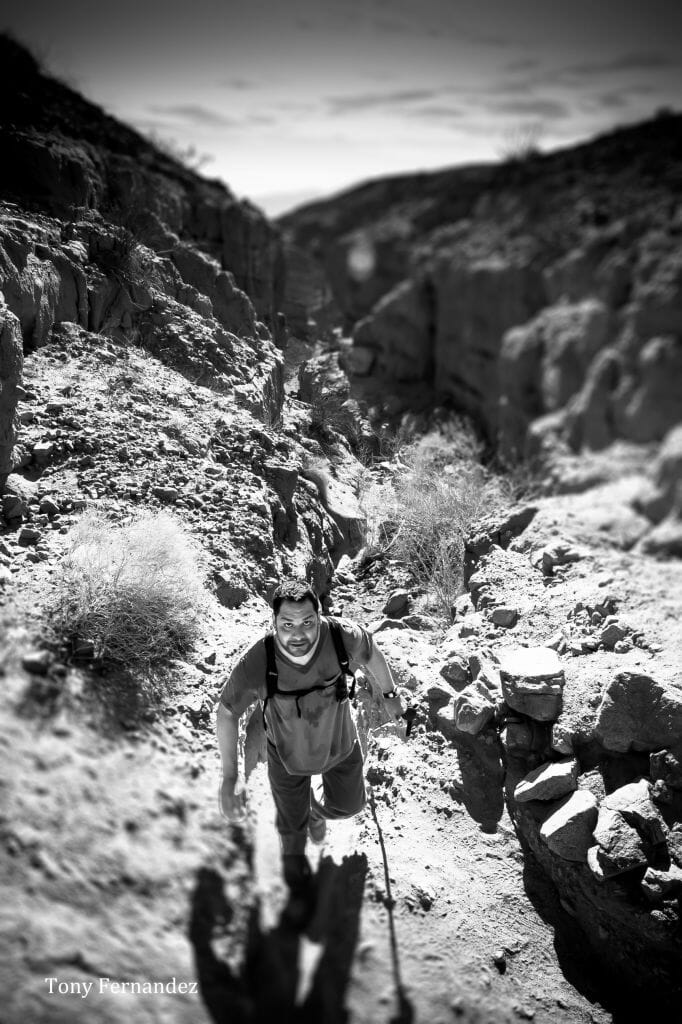 Fernando, doing a fine job hiking the Ladder Trails in Mecca, Ca. by Tony Fernandez