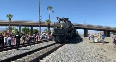 Historic steam engine Big Boy No. 4014 pulls into the Coachella Valley